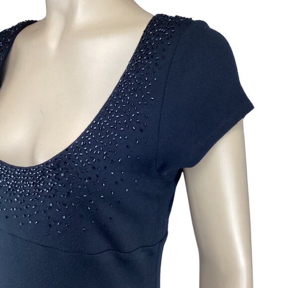 Karen Kane Black Beaded Scoop Neck‎ Dress Size Medium Knit Stretch Knee Length - Picture 5 of 7